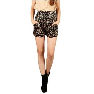 MINKPINK Leopard Velvet Shorts L High Waist Button Front Pockets NWT Animal